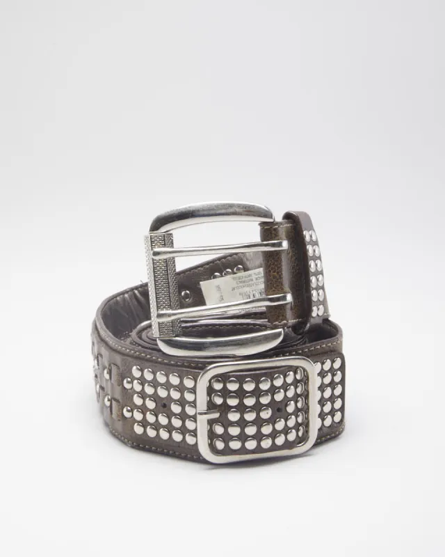 Brown Leather Studded Belt - W36 sold by Rokit