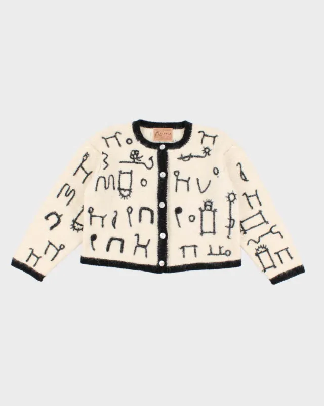 Womens Handmade Alpaca White and Black Design Cropped Cardigan - S sold by Rokit