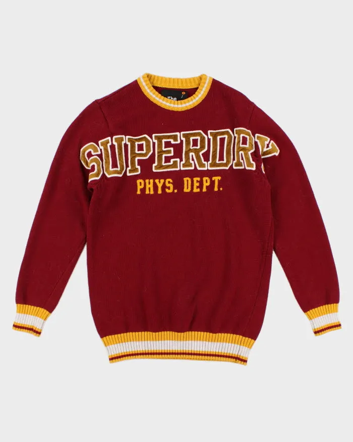 The Superdry Orange Label Red Knit Jumper - M sold by Rokit