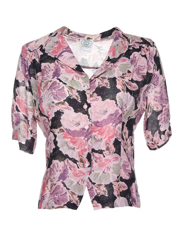 1980's Laura Ashley Patterned Short Sleeve Blouse - S sold by Rokit