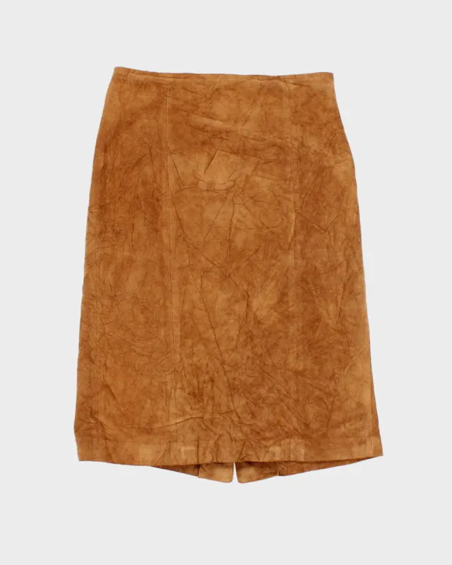 70's Leather Suede Tan Brown Skirt - W30 sold by Rokit