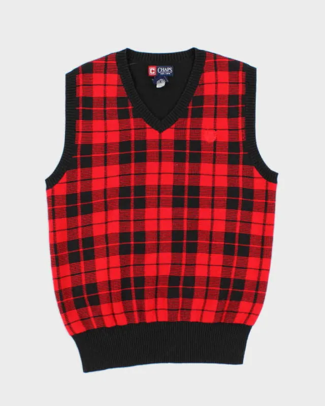 Youth Chaps Red Plaid Knit Vest - L sold by Rokit