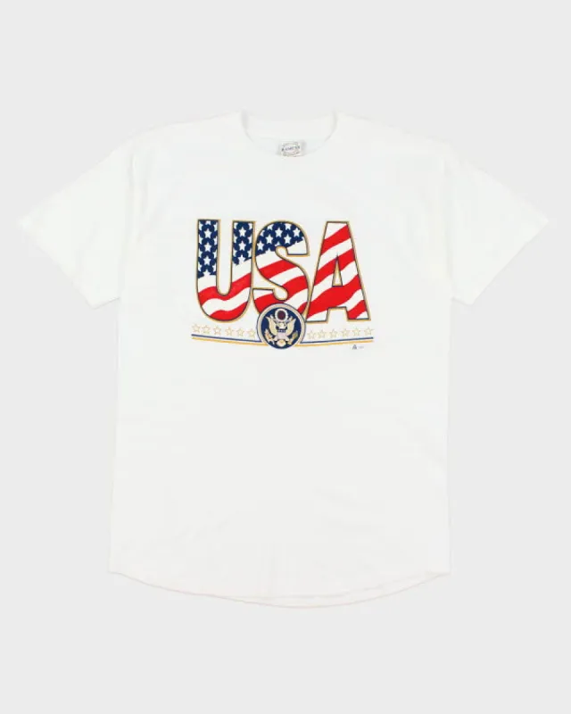 Vintage Gold Basics USA T-shirt - L sold by Rokit