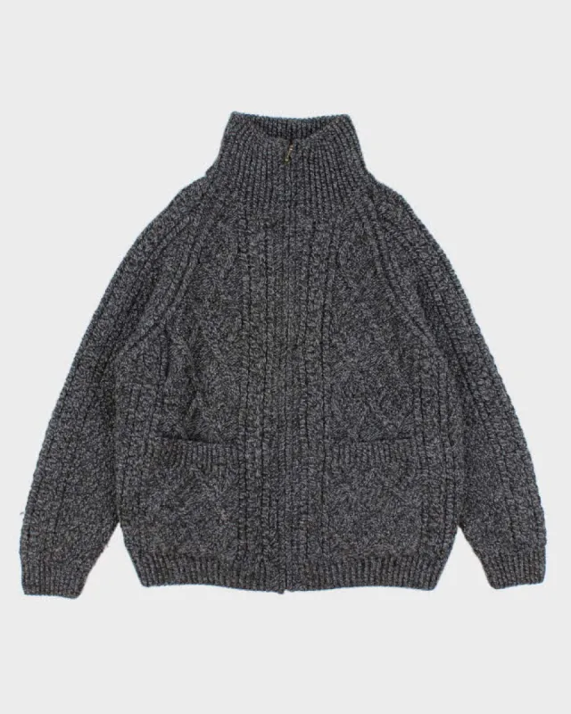 Men's Grey Cable Knit Zip Up Sweater - M sold by Rokit