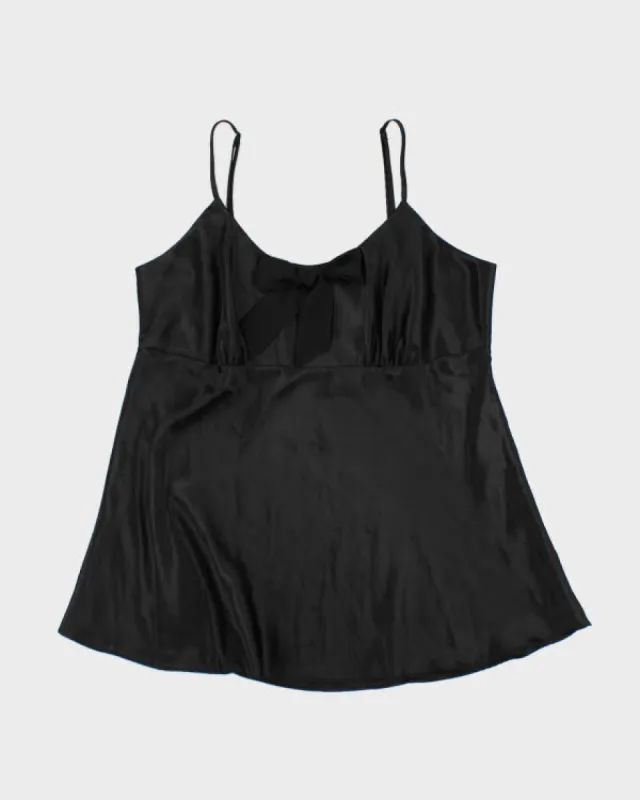 Y2k 00s La Vie En Rose Black Satin Cami - L sold by Rokit