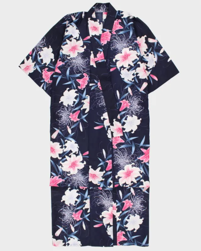 Vintage Woman's Blue Floral Print Kimono - M sold by Rokit