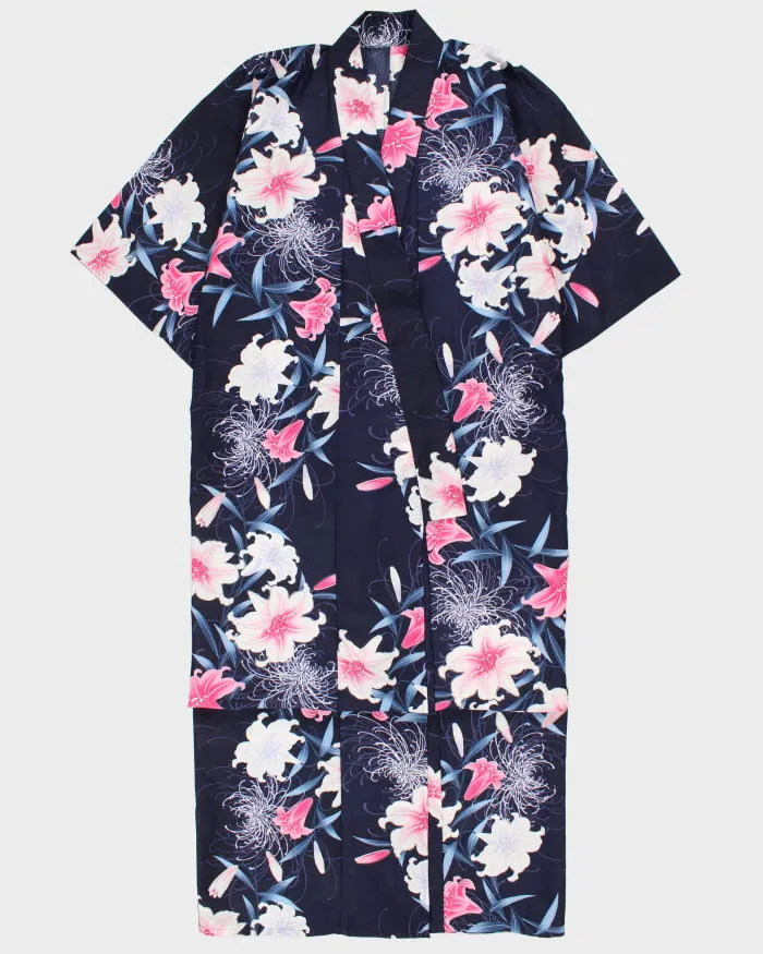 Vintage Woman's Blue Floral Print Kimono - M sold by Rokit