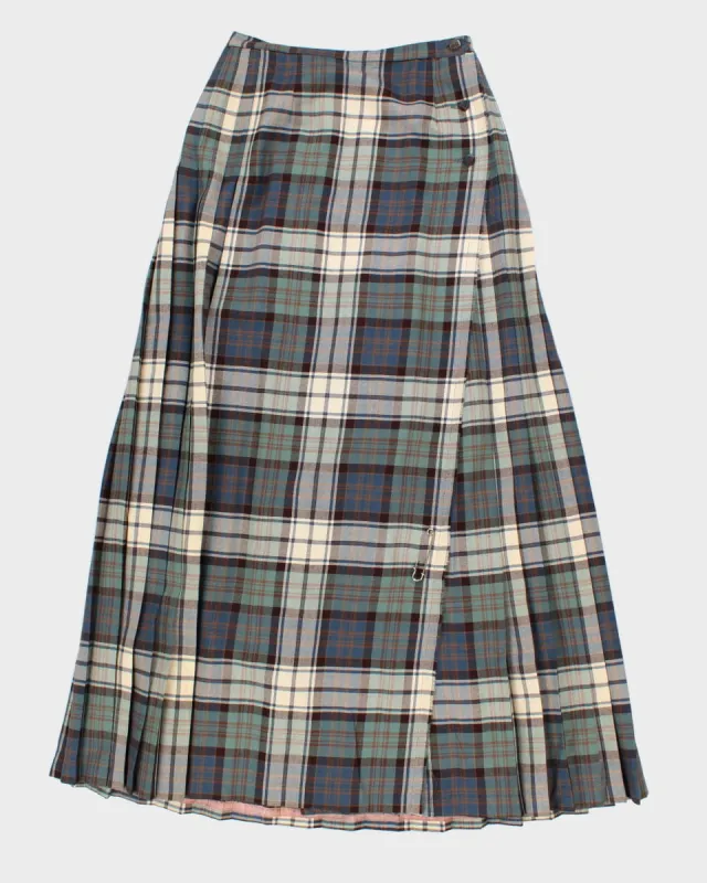 70's Vintage Wool Pleated Check Longer Skirt - S sold by Rokit