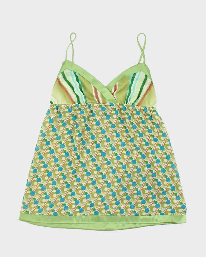 Y2k 00s Le Chateau Green Pattern Cami Top - M sold by Rokit