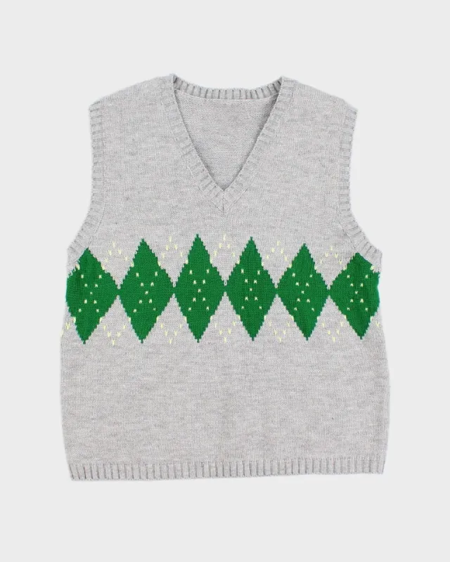 Grey With Green Pattern Knitted Tank Top - XS sold by Rokit