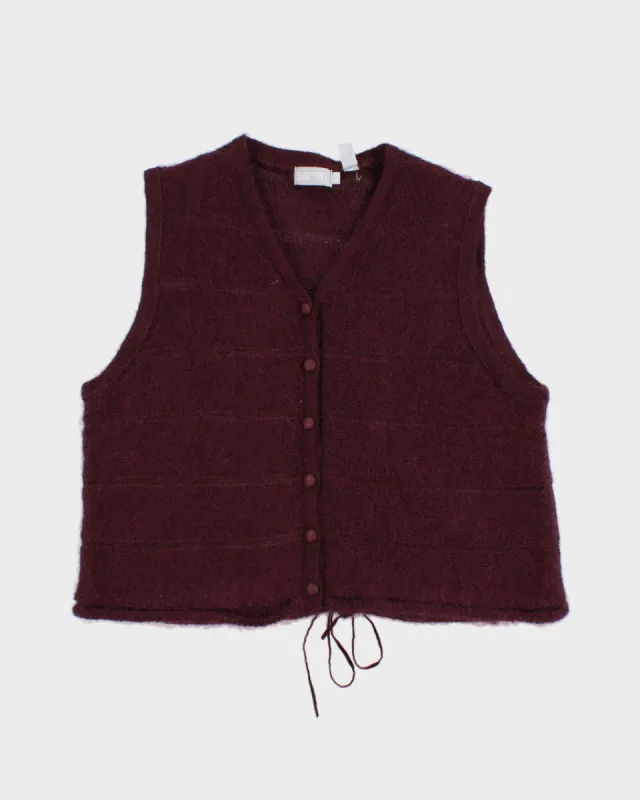 Womens Burgundy Esprit Knitted Button Up Vest - M sold by Rokit