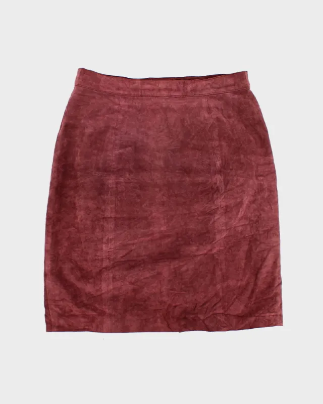 80's Leather Suede Maroon Skirt - W30 sold by Rokit