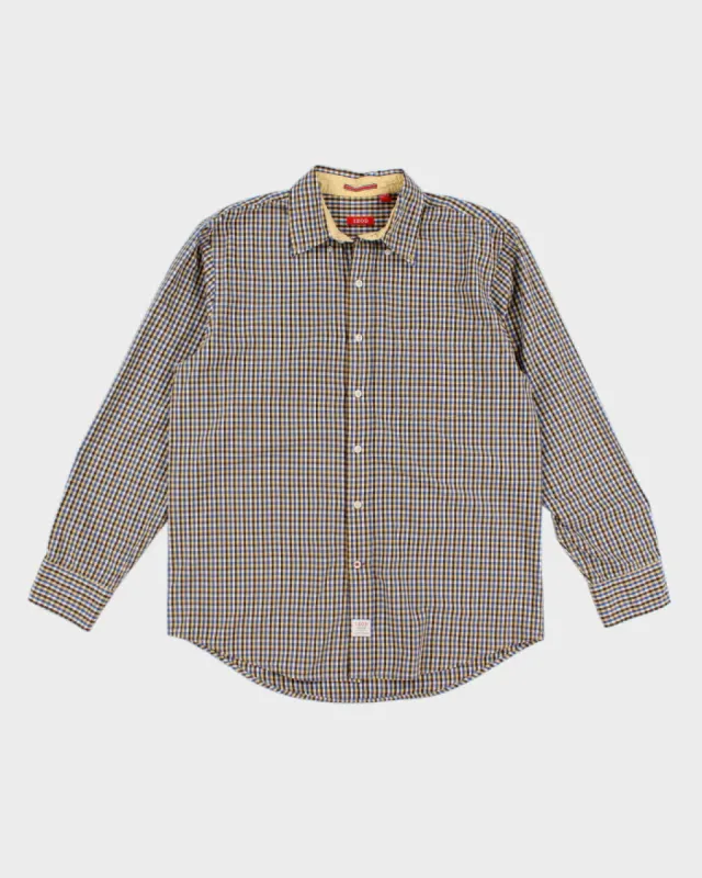 Mens Izod Yellow Brown Blue Gingham Button Up Work Shirt - M sold by Rokit