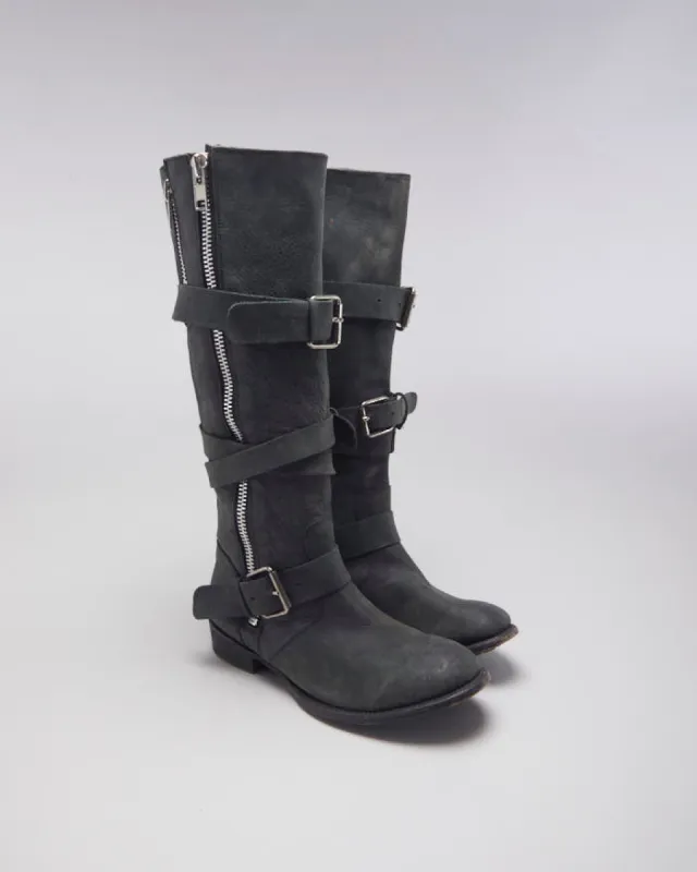 Black Leather Buckle Boots - UK6 sold by Rokit