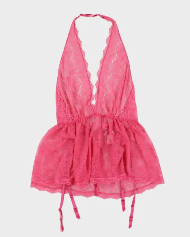 Y2k 00s Victoria's Secret Pink Lace Halter Cami Top - L sold by Rokit