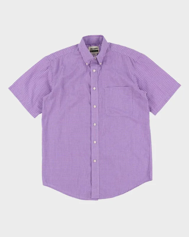 Vintage 90s Wrangler Purple Check Patterned Short-Sleeve Oversized Shirt - S sold by Rokit