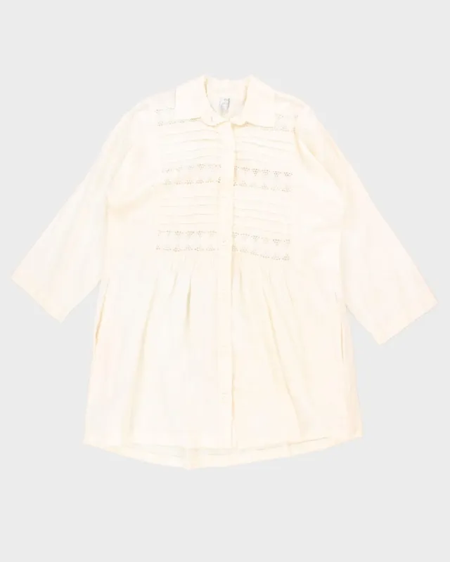 Vintage 90s Lace Linen Button Down Mini Dress - L sold by Rokit