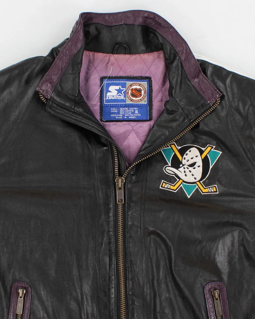 Vintage 90's Men's Mighty Duck Starter Leather Varsity Jacket - XL sold by Rokit product image thumbnail 2