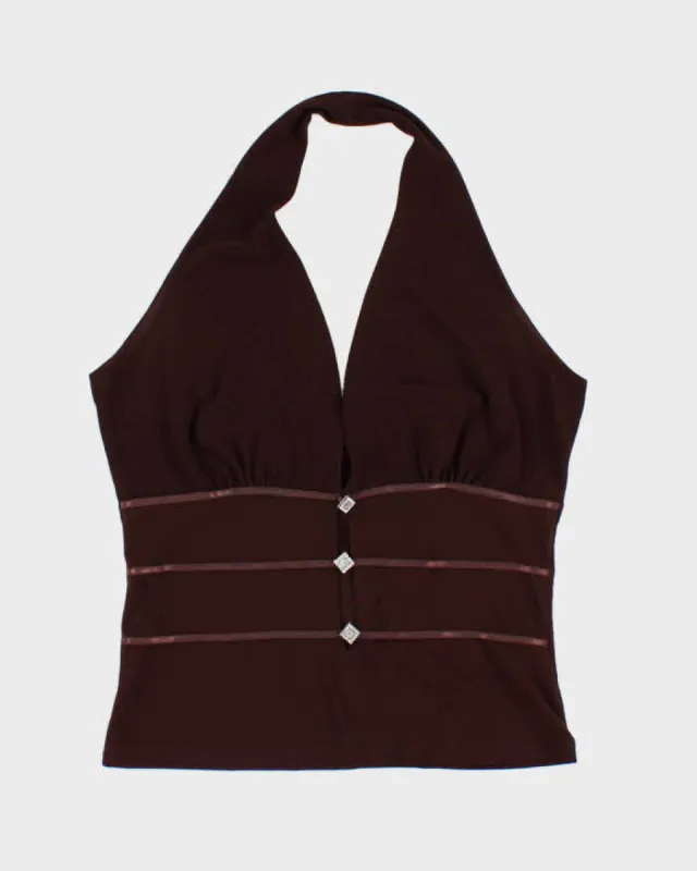 Vintage 00s Y2k Oops Brown Halter Top - S sold by Rokit