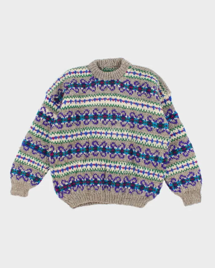 Men's Multi Coloured Patterned Wool Knit Sweater - L sold by Rokit