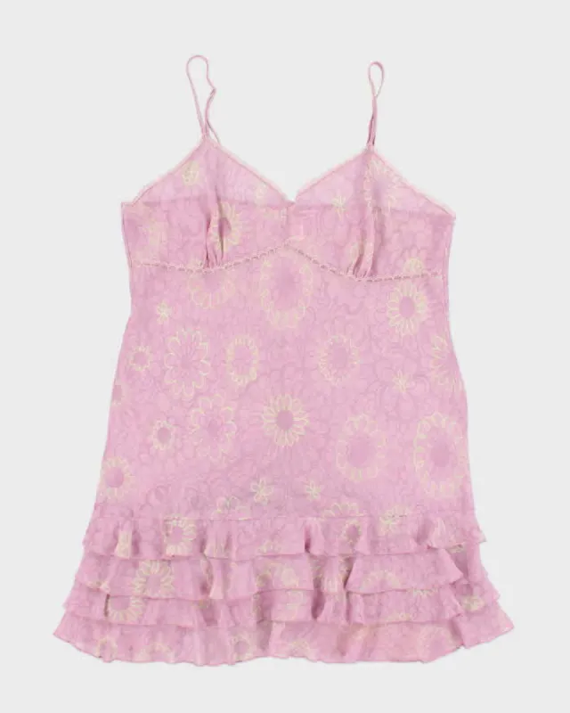 Y2k 00s Purple Mesh Floral Slip Dress - XL sold by Rokit