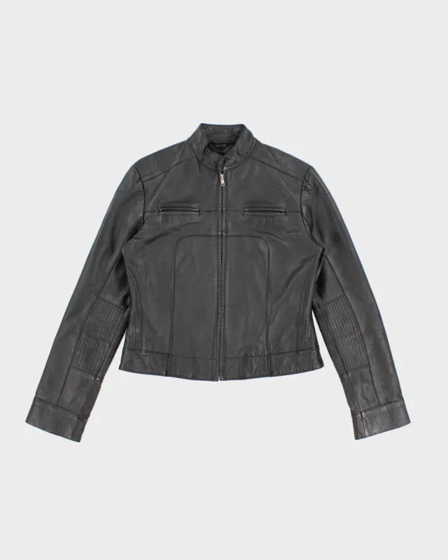 Womens Black Leather Biker Jacket - M sold by Rokit