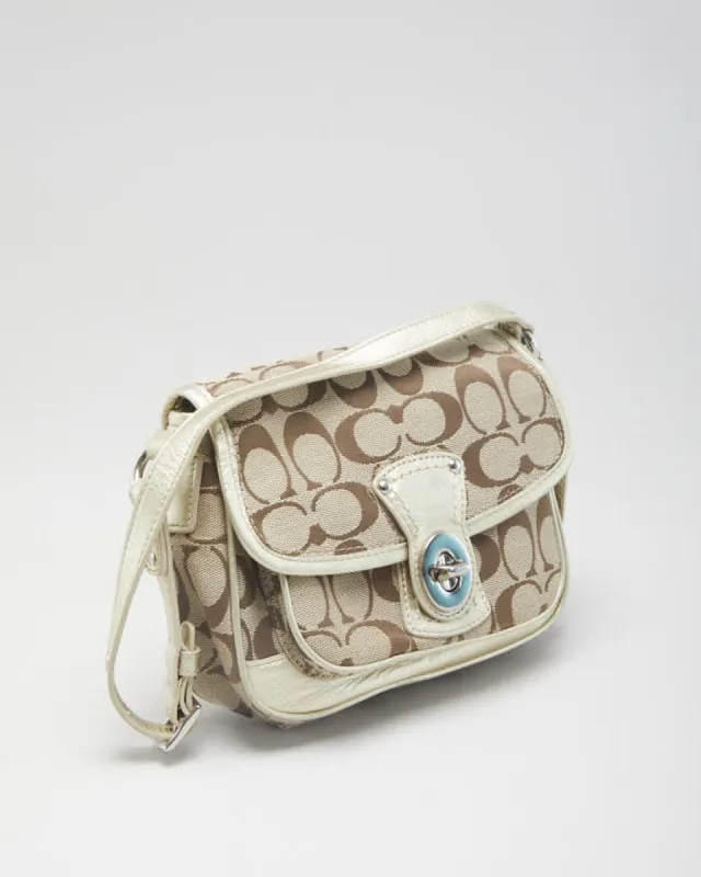 Y2K 00s Women's Cream Coach Monogram Shoulder Mini Bag made by Coach