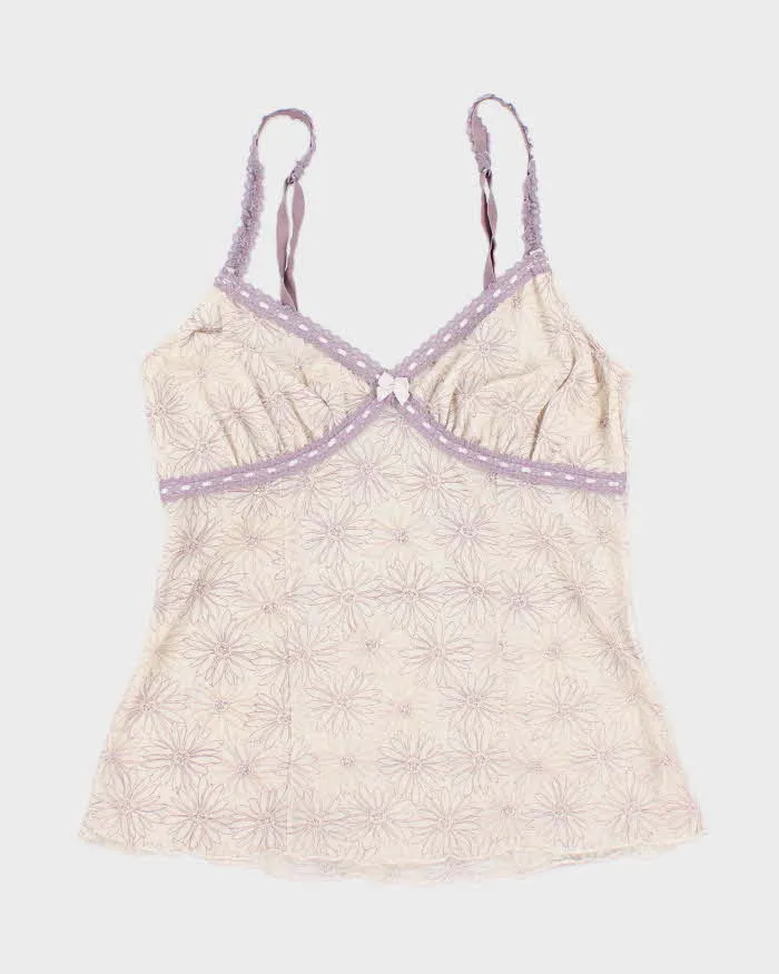 Y2k 00s Purple Floral Mesh - M sold by Rokit