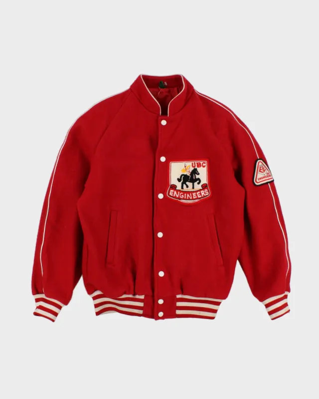 Mens Red Button Up Patch Bomber Jacket - S sold by Rokit