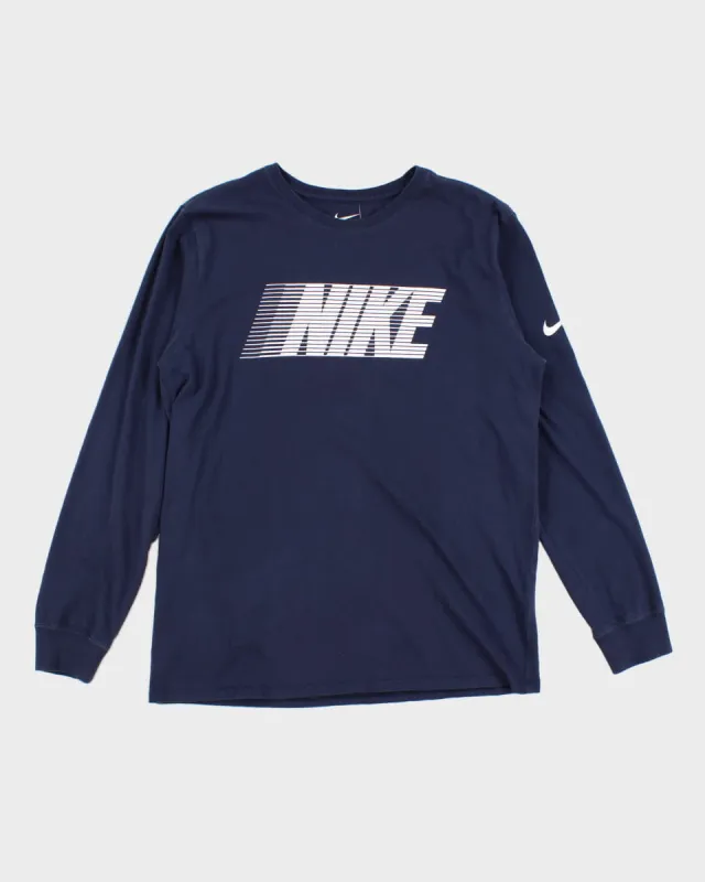 2000's Men's Navy Nike Long Sleeve T-Shirt - L sold by Rokit
