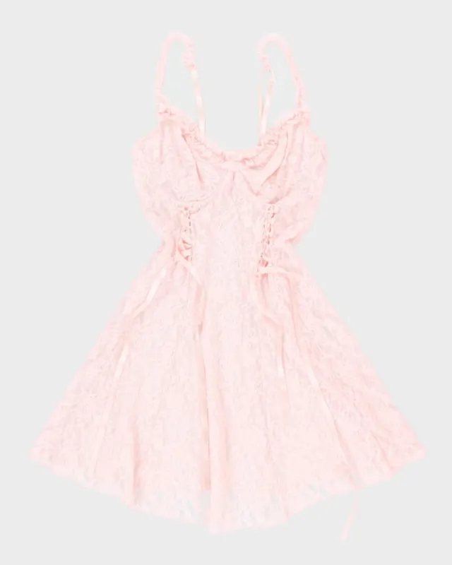 Y2k 00s Lace Pink Lingerie Slip Dress - S sold by Rokit