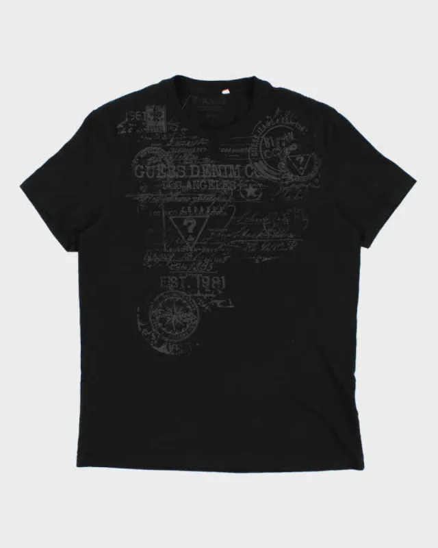 Men's Guess Grungy Graphic Black T Shirt - L sold by Rokit