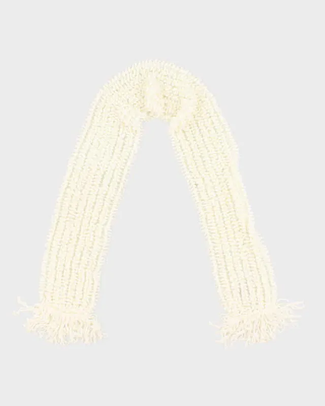 Vintage Hand Knit Cream Fluffy Scarf sold by Rokit