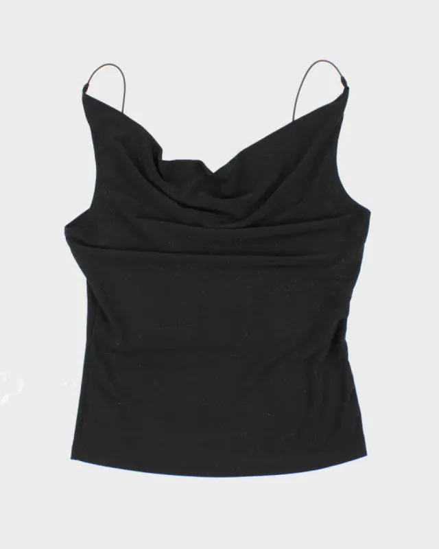 Y2k 00s Sirens Black Sparkly Cowl Neck Top - L sold by Rokit