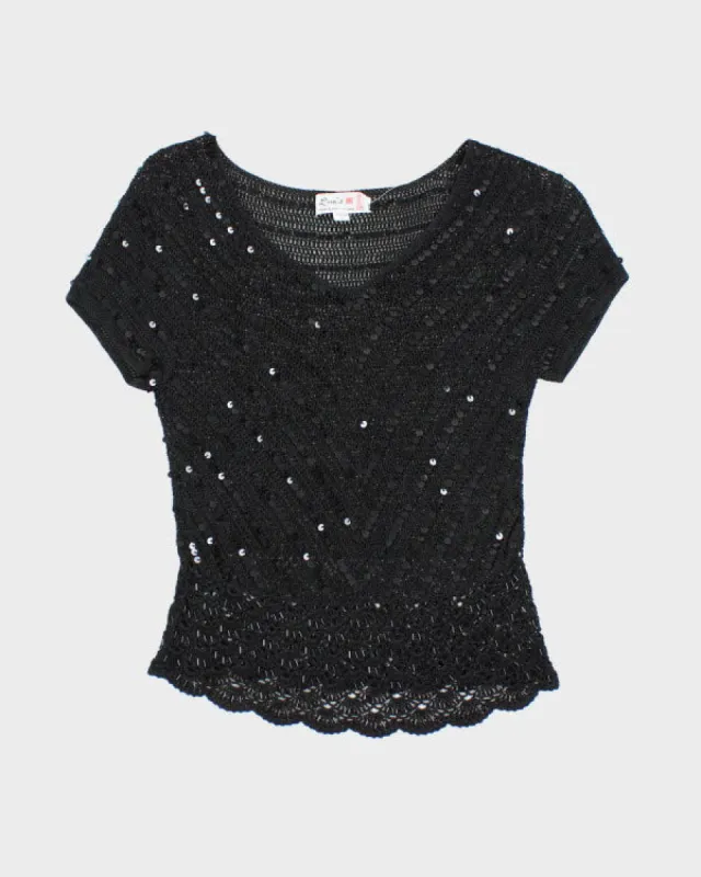 Y2k 00s Sequin Beaded Crochet Top - L sold by Rokit