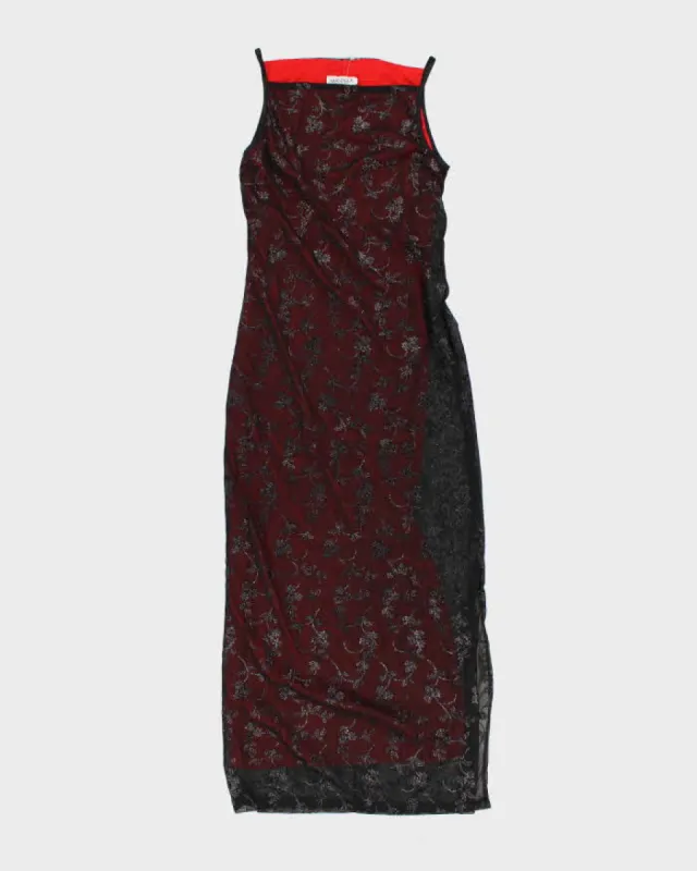 Vintage Woman's Red embroidered Mesh Evening Dress - L sold by Rokit