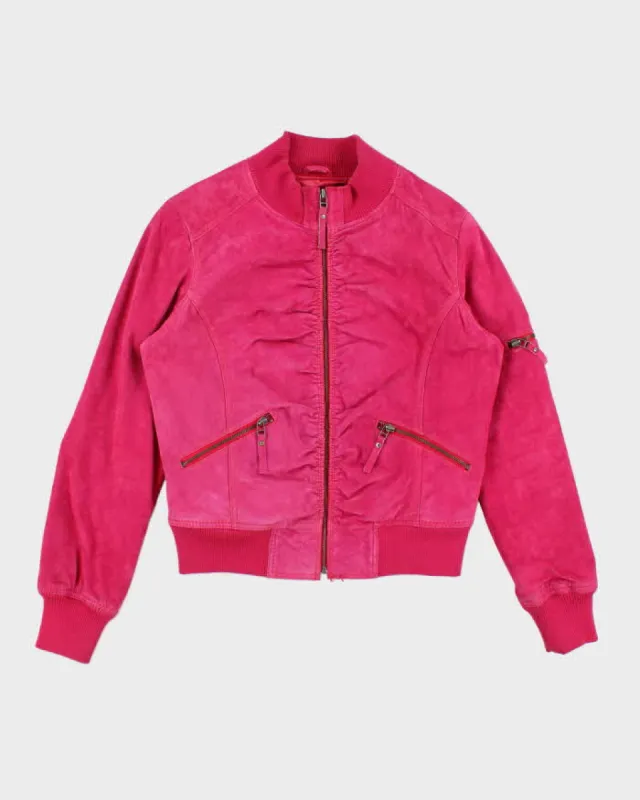 Y2k 00s Le Chateau Pink Leather Jacket - L sold by Rokit