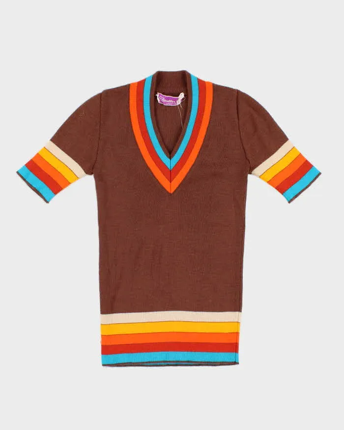 Vintage 70s Brown Knit Tee - S sold by Rokit