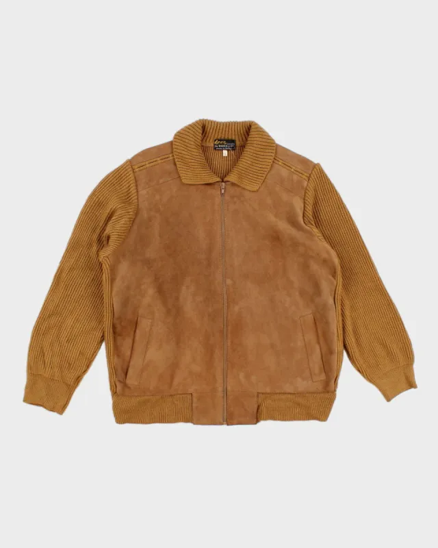 Men's Tan Knit Cardigan With Suede Panels - L sold by Rokit