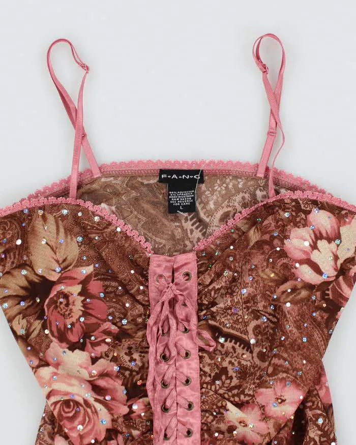 Y2k 00s Pattern Sequin Lace Up Cami Top - L sold by Rokit product image thumbnail 3