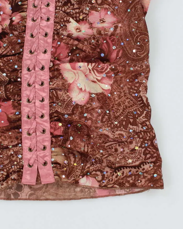 Y2k 00s Pattern Sequin Lace Up Cami Top - L sold by Rokit product image thumbnail 4