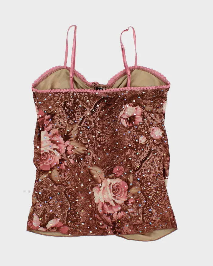 Y2k 00s Pattern Sequin Lace Up Cami Top - L sold by Rokit product image thumbnail 2