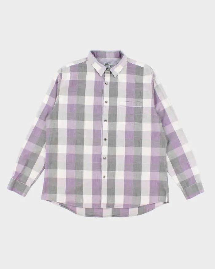 Men's Purple DKNY Checked Button Up Shirt - XL sold by Rokit