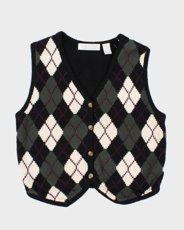 Vintage Women's Argyll Knit Sleeveless Cardigan - M sold by Rokit