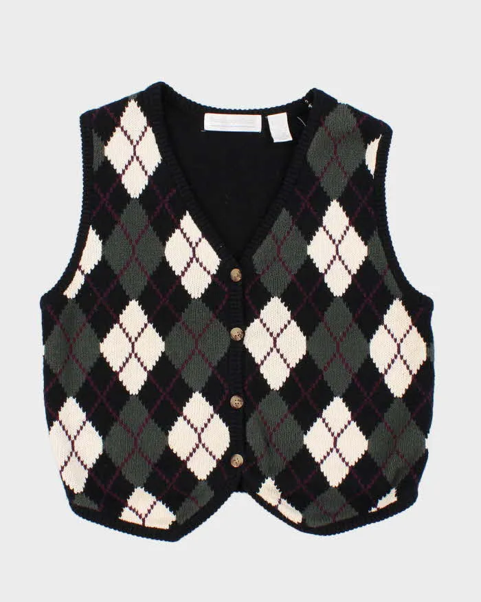Vintage Women's Argyll Knit Sleeveless Cardigan - M sold by Rokit