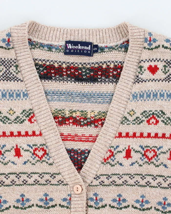 Women's Cream Patterned Knit Button Up Vest - M sold by Rokit product image thumbnail 3