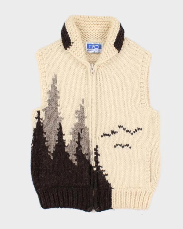 Mens Cream Chunky Wool Knit Zip Up Vest - M sold by Rokit