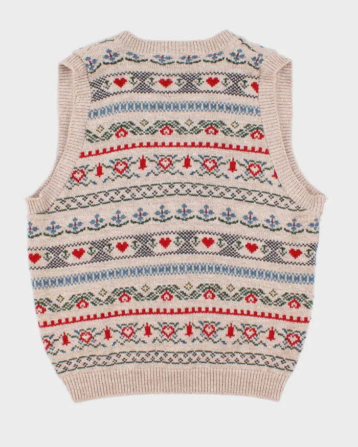 Women's Cream Patterned Knit Button Up Vest - M sold by Rokit product image thumbnail 2