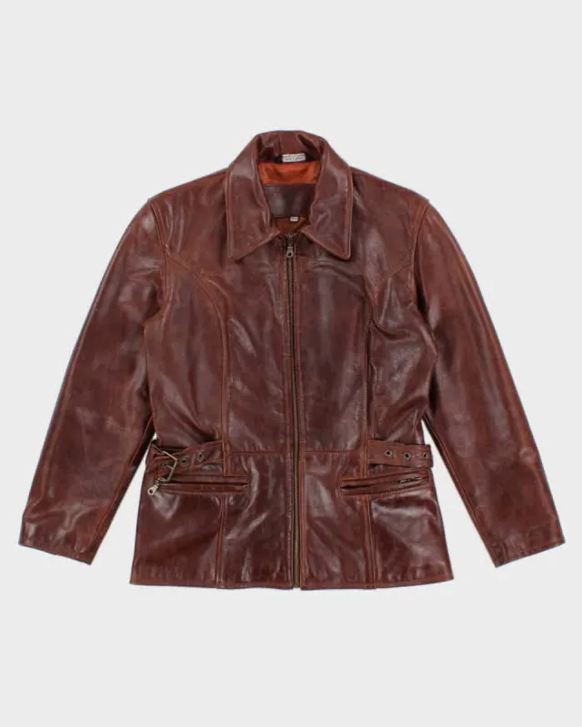 Vintage Women's Brown Leather Zip Up Jacket - M sold by Rokit