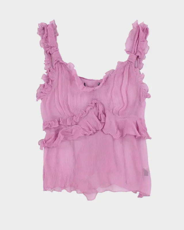 Y2k 00s Mesh Ruffle Cami Top - S sold by Rokit